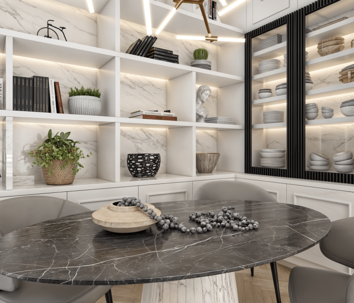 Comedor y home office elegante Explora nuestro último proyecto: un espacio luminoso y versátil en Montevideo, Uruguay, diseñado por Estudio Welfare. Con elegantes detalles en madera laqueada blanca, creamos un ambiente moderno y acogedor. ¡Descubre cómo transformar tu hogar con nosotros!